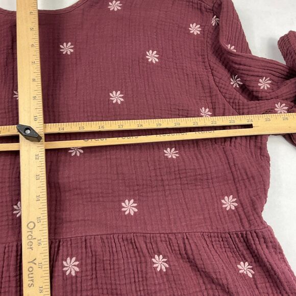 Madewell Embroidered Lightspun Peplum Top Maroon Open Back Floral Boho Shirt 2X - Picture 6 of 10